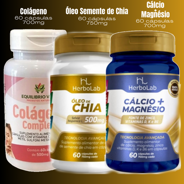 KIT - Cálcio+Magnésio - Óleo de Semente de Chia 60 - Colágeno